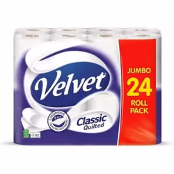 Velvet Classic Quilted Toilet Tissue 24 Rolls Luxuriously Soft Strong and Absorbent Toilet Roll Jumbo Bulk Pack 24 Rolls 3-pl ...