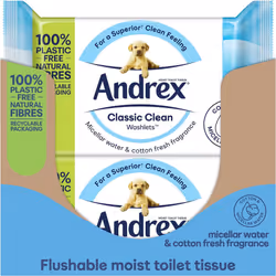 Andrex Classic Washlets 12 Packs Flushable Toilet Tissue Wipes Micellar Water-Biodegradable & Plastic-Free Use Regular Toilet ...