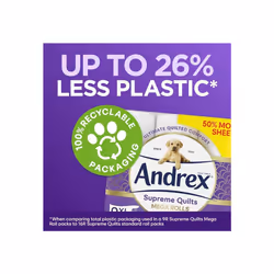 Andrex Supreme Quilts Mega Toilet Roll 9 Mega Rolls 13.5 Standard 3 ply 25 Thicker Paper than Before to Provide Ultimate Quil ...