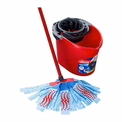 Vileda SuperMocio 3 Action Mop and Bucket Set, Mop for Cleaning Floors, Set of 1x Mop and 1 x Bucket, Red/Grey/Blue, 6 x 15 x ...