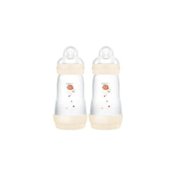 MAM Easy Start Self Sterilising Anti-Colic Baby Bottle Pack of 2 (2 x 260 ml) MAM Bottles Medium Flow Teats Size 2 Newborn Essentials Shell