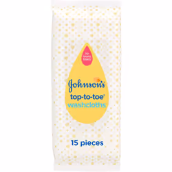 Johnson's Baby Top-To-Toe Washcloths 15 Pieces - Pre-Moistened Washcloths for Sensitive Skin
