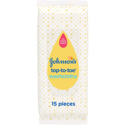 Johnson's Baby Top-To-Toe Washcloths 15 Pieces - Pre-Moistened Washcloths for Sensitive Skin