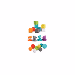 Infantino Sensory Balls Blocks & Buddies - 20 piece basics set for sensory exploration, fine and gross motor skill developmen ...