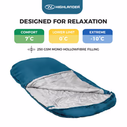 HIGHLANDER Extra Wide Rectangular Sleeping Bag For Adults - 1.6kg Lightweight Warm Snuggle Sleeping Bag