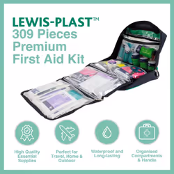 Lewis-Plast First Aid Kit Bag - 309 Piece Survival Kits - Safety Essentials for Travel Car Home Camping Work Hiking,Green