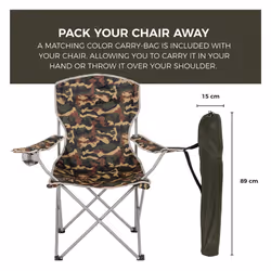 Highlander Camping Chair - Compact & Lightweight Folding Chair, 2.2kg, Portable Chair for Outdoors, Durable Steel Frame Arm Chair with Cup Holder