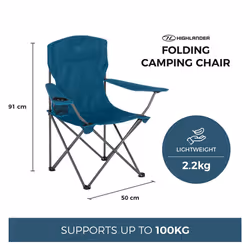 Highlander Camping Chair - Compact & Lightweight Folding Chair, 2.2kg, Portable Chair for Outdoors, Durable Steel Frame Arm Chair with Cup Holder