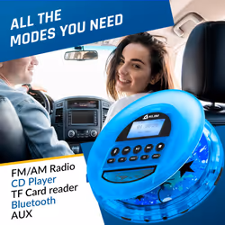 KLIM Nomad Transparent + Portable CD Player Walkman + Long-lasting Battery + Headphones + Radio FM + MP3 CD Player Portable + TF Card, Radio FM,