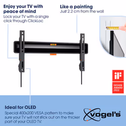 Vogel's TVM 3405SP flat OLED TV wall mount for 32-77 inch televisions, Maximum 50 kg, Maximum VESA 400x200 like the LG OLED B and C series, Distance