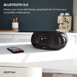 DAB DAB+ CD playe, FM Radio, Wireles Bluetooth, Stereo Speaker System, Clock, USB player (AZATOM Zenith Z4 Black)