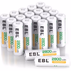 EBL 2800mAh Ni-MH Rechargeable AA Batteries - 20 Counts High Capacity AA Battery with Batteries Storage Cases