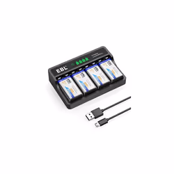 EBL 9 Volt 600mAh Rechargeable Batteries Li-ion Batteries with Smart LCD 9V Battery Charger for 9V Lithium-ion/Ni-MH/Ni-CD Re ...