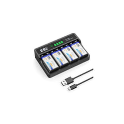 EBL 9 Volt 600mAh Rechargeable Batteries Li-ion Batteries with Smart LCD 9V Battery Charger for 9V Lithium-ion/Ni-MH/Ni-CD Rechargeable Batteries