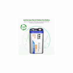 EBL 9 Volt 600mAh Rechargeable Batteries Li-ion Batteries with Smart LCD 9V Battery Charger for 9V Lithium-ion/Ni-MH/Ni-CD Rechargeable Batteries
