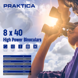 Praktica Falcon 8x40mm Porro Prism Field Black Binoculars - Fully Coated Lenses, Sturdy Construction, Aluminium Chassis, Sharp Clear Image, Bird