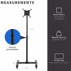 VIVO Mobile TV Display Stand for 13 to 42 inch LED LCD Flat Panel Screens, Rolling Floor Stand Height Adjustable Mount with Wheels STAND-TV07W