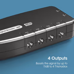 SLx TV Signal Booster Aerial Amplifier, 4 Way Signal Distribution Amplifier with Coax Connections, 4G & 5G Filtering, Indoor TV Aerial, HD & 4K