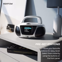 DAB DAB+ CD playe, FM Radio, Wireles Bluetooth, Stereo Speaker System, Clock, USB player (AZATOM Zenith Z4 Silver)