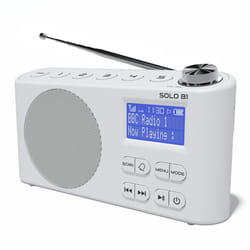 DAB DAB+ FM Digital Radio, Bluetooth, Portable, Dual Alarm, Rechargeable Battery & Mains, AUX, Headphone, 60 Presets, Sleep timer (Azatom Solo White)