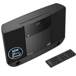 Wall Mountable CD Player with Bluetooth | Compact 40W Hi-Fi Stereo System | FM Radio, 20 Presets, & Custom EQ Settings | AUX Input | MP3 Playback |