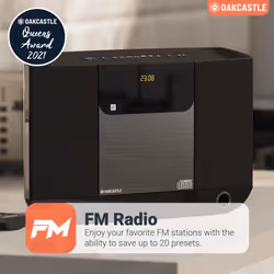 Wall Mountable CD Player with Bluetooth | Compact 40W Hi-Fi Stereo System | FM Radio, 20 Presets, & Custom EQ Settings | AUX Input | MP3 Playback |