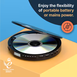 Personal CD Player | Portable Walkman with Included In-Line Control Earphones | 7 Hour Battery Playtime, In-Car AUX Compatibility | Bass Boost, Hold