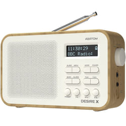 DAB DAB+ FM Digital Radio, Portable, Dual Alarm, Battery & Mains, AUX, Headphone, 60 Presets, Sleep timer (AZATOM Desire X Oak)