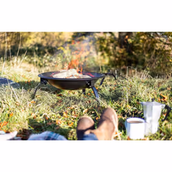 La Hacienda 58106 Camping Firebowl with Grill, Folding Legs and Carry Bag - Black