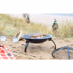 La Hacienda 58106 Camping Firebowl with Grill, Folding Legs and Carry Bag - Black
