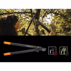 Fiskars PowerGear II bypass gear lopper for fresh wood, non-stick coated, hardened precision steel, cutting diameter 5 cm, length 70 cm, black/orange,