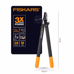 Fiskars PowerGear Loppers Bypass, Hook Head (M) L74, Hook Head, Non-stick coating, Cutting diameter: 3.8 cm, Hardened steel, Length: 55 cm,