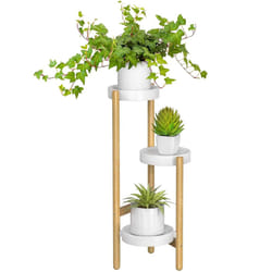 the lux | Bamboo Plant Stand | 3 Tier Tall Flower Stand & Corner Shelf For Indoor Plant, House Plants & Outdoor Garden