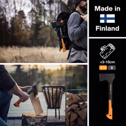 Fiskars Chopping Axe S X10, Storage and Carrying Case Included, Length: 44 cm, Non-Stick Coating, Steel Blade/Fibreglass Handle, Black/Orange, 1015619