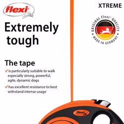 Flexi Xtreme Tape Orange & Black Large 5m Retractable Dog Leash/Lead for dogs up to 65kgs/143lbs