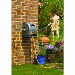 HOZELOCK - 2-in-1 Compact Hose Reel 25m : Portable or Wall-mounted Plastic Reel, Easy Rewind Function, Supplied with Nozzle, Fittings and Fixings