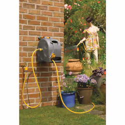 HOZELOCK - 2-in-1 Compact Hose Reel 25m : Portable or Wall-mounted Plastic Reel, Easy Rewind Function, Supplied with Nozzle, Fittings and Fixings