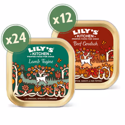 Lily?s Kitchen Dog Food Wet Trays - 36 x 150g Multipack - Made with Natural Ingredients - 24 x Beef Goulash, 12 x Lamb Tagine