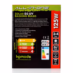 Komodo Solar D3 UV 125W Basking Bulb, Heat and Light Bulb for Reptile Habitats, Reptile Bulbs, Terrarium and Vivarium Lighting and Heating Bulb,82298
