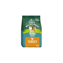 James Wellbeloved Hairball Adult Turkey 4 kg Bag, Hypoallergenic Dry Cat Food