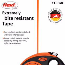 flexi Xtreme Tape Orange & Black Large 8m Retractable Dog Leash/Lead for dogs up to 55kgs/121bs