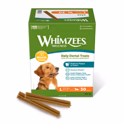 WHIMZEES By Wellness Stix, Month Box, Natural and Grain-Free Dog Chews, Dog Dental Sticks for Large Breeds, 30 Pieces (One Mo ...