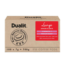 Dualit Lungo ESE Coffee Pods |100 Pack | 100 x 1 | 100 Servings of Premium Ground Caffeinated Coffee in Easy Serving Espresso Paper Pods | Lungo