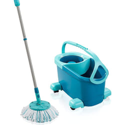 Leifheit Clean Twist Disc Mop Ergo Mobile Set, Moisture Controlled Spin, Wheeled Bucket, Faster Cleaning, Easy-Steer Micro Fibre 33cm Head with 360?