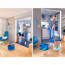 Leifheit Clean Twist Disc Mop Ergo Mobile Set, Moisture Controlled Spin, Wheeled Bucket, Faster Cleaning, Easy-Steer Micro Fibre 33cm Head with 360?