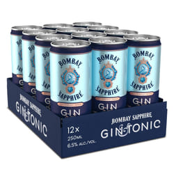 Bombay Sapphire Premium Gin & Tonic, Ready-To-Drink Pre-Mixed Cocktail Can, Vapour Infused London Dry Gin, Natural Flavours & Premium Tonic Water,