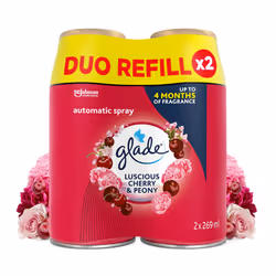 Glade Automatic Air Freshener Refills, Room Spray & Odour Eliminator, Cherry & Peony, Pack of 4 Duos (8 Refills x 269ml)