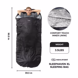 HIGHLANDER Extra Wide Rectangular Sleeping Bag For Adults - 1.6kg Lightweight Warm Snuggle Sleeping Bag