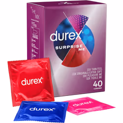 Durex Surprise Me Condoms, 40s, Variety Pack, Thin Feel, Originals Extra Safe, Pleasure Me, Tickle Me, Easy On Shape, Teat En ...