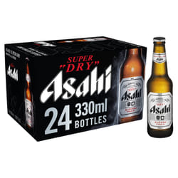 Asahi Super Dry Beer, 24 x 330ml, Japanese Beer, 5% ABV, Brewed in Italy, Premium Lager, Crisp and Dry Taste